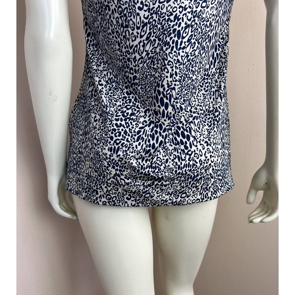La Mer Luxe Ruffle Neck Top Sleeveless Leopard Printed Blue White Stretch XS - Picture 9 of 11